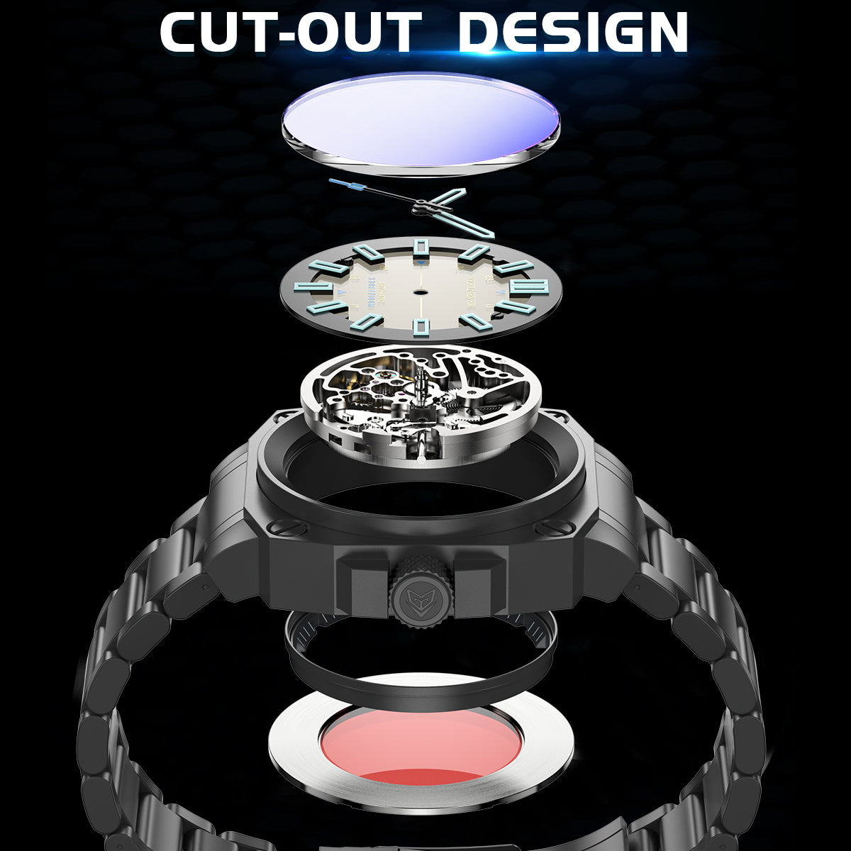 AbyssMech Skeleton Automatic — Sapphire Crystal, 46mm Steel