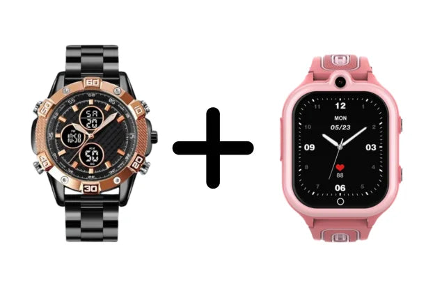 Father-Son Combo Deal | Kids GPS SmartWatch + ChronoDuo Titanium WaterProof Adult Watch