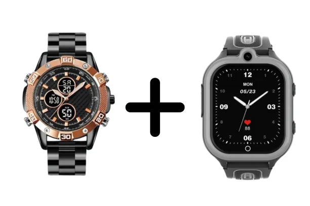 Father-Son Combo Deal | Kids GPS SmartWatch + ChronoDuo Titanium WaterProof Adult Watch