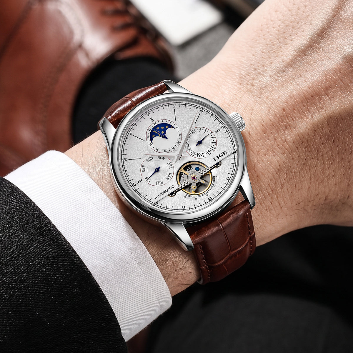 Skeleton Moon Phase Automatic Watch