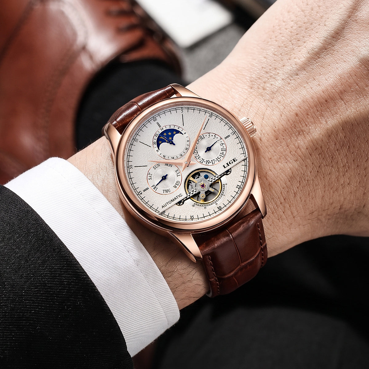 Skeleton Moon Phase Automatic Watch