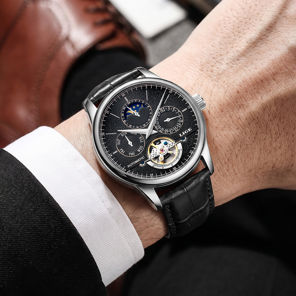 Skeleton Moon Phase Automatic Watch