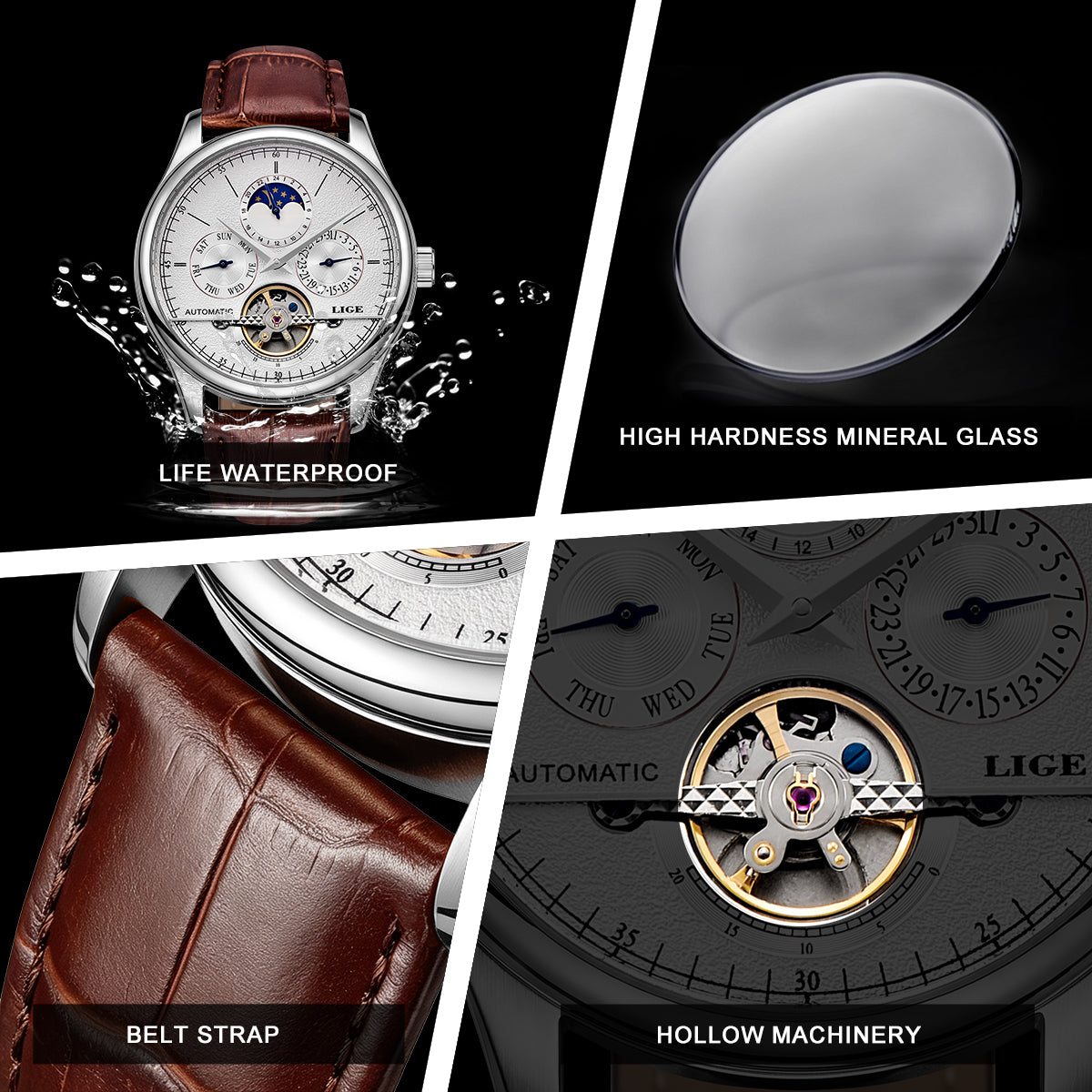 Skeleton Moon Phase Automatic Watch