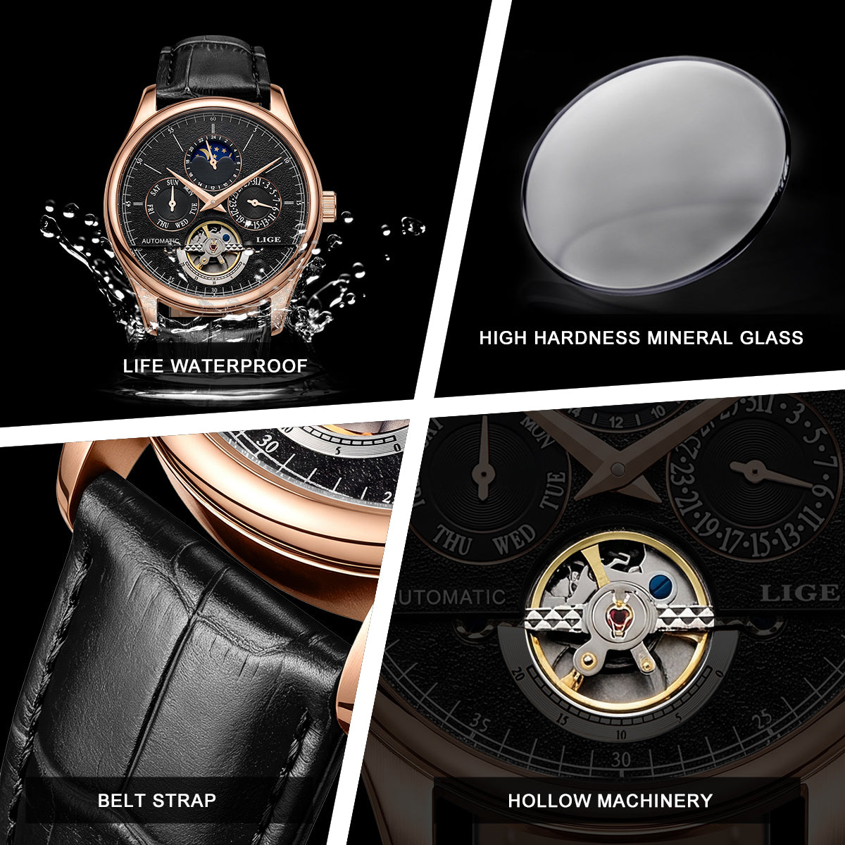 Skeleton Moon Phase Automatic Watch