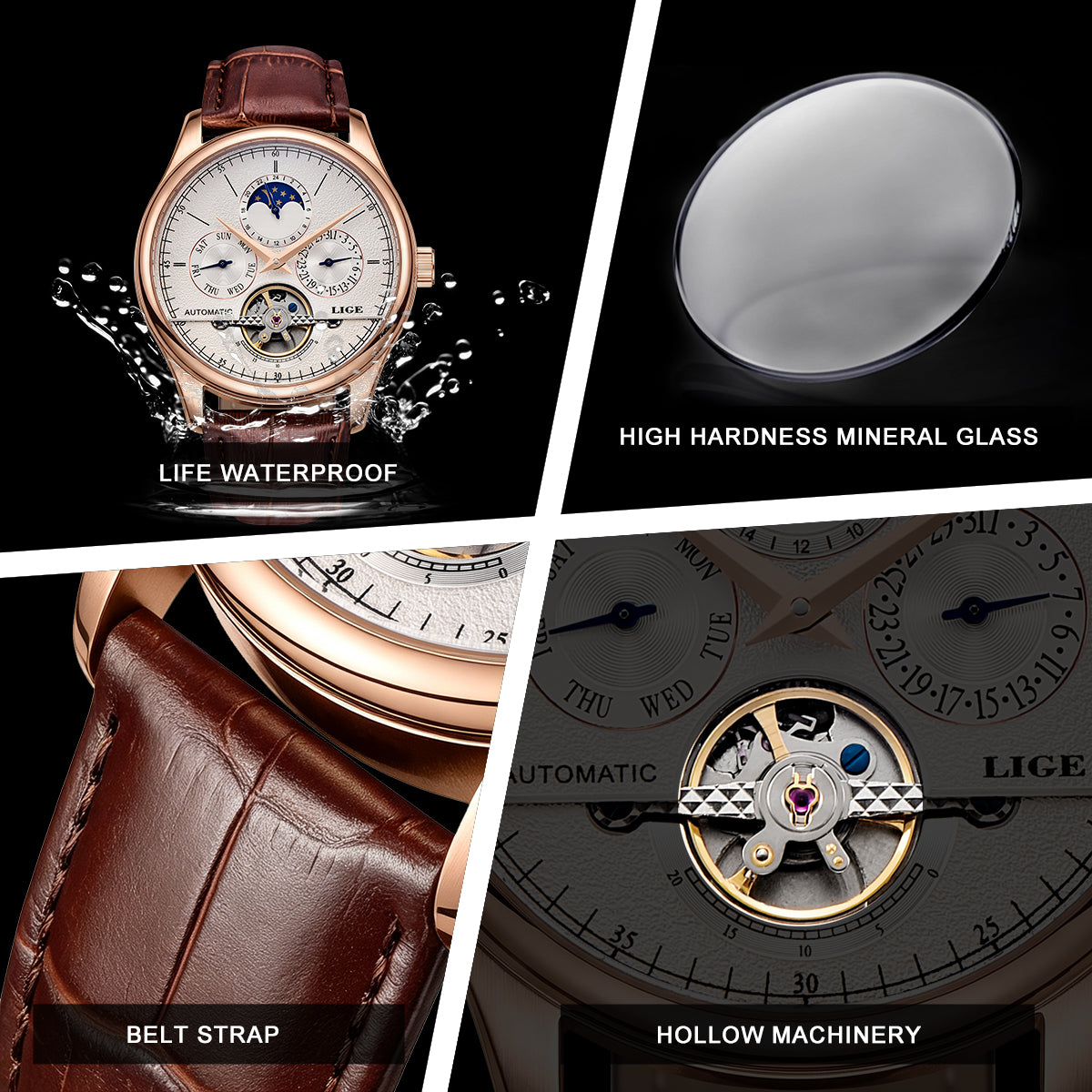 Skeleton Moon Phase Automatic Watch