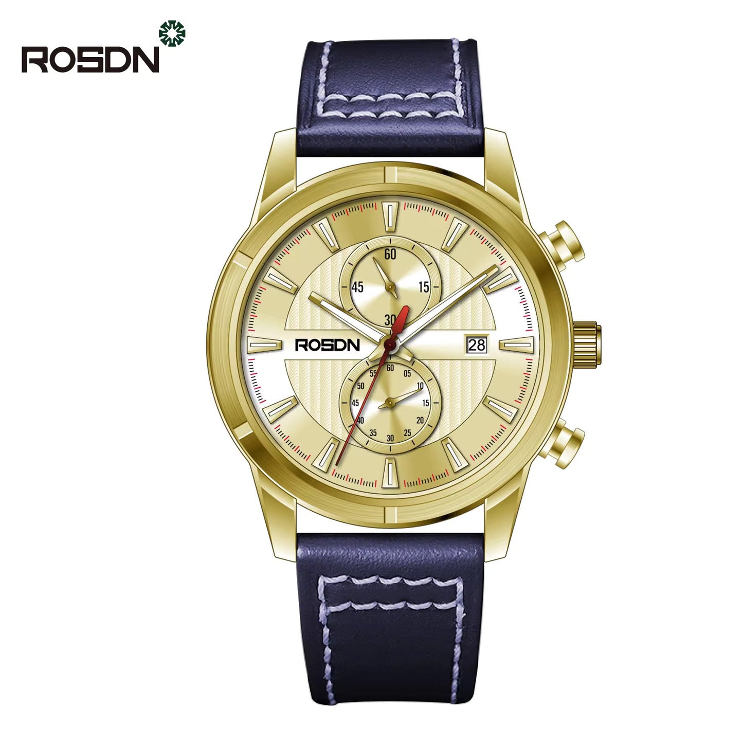 Future Wrist Men's Classic Quartz Watch with Chronograph, Gold, and Luminous Hands