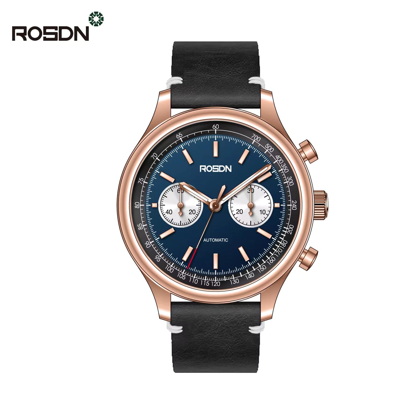 Future Wrist Men's Modern Quartz Watch with Chronograph and Genuine Leather Strap