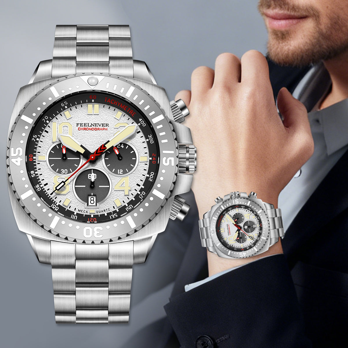 AbyssStorm 100M Chronograph 46mm Japanese Quartz Watch with Sapphire Crystal & 316L Steel