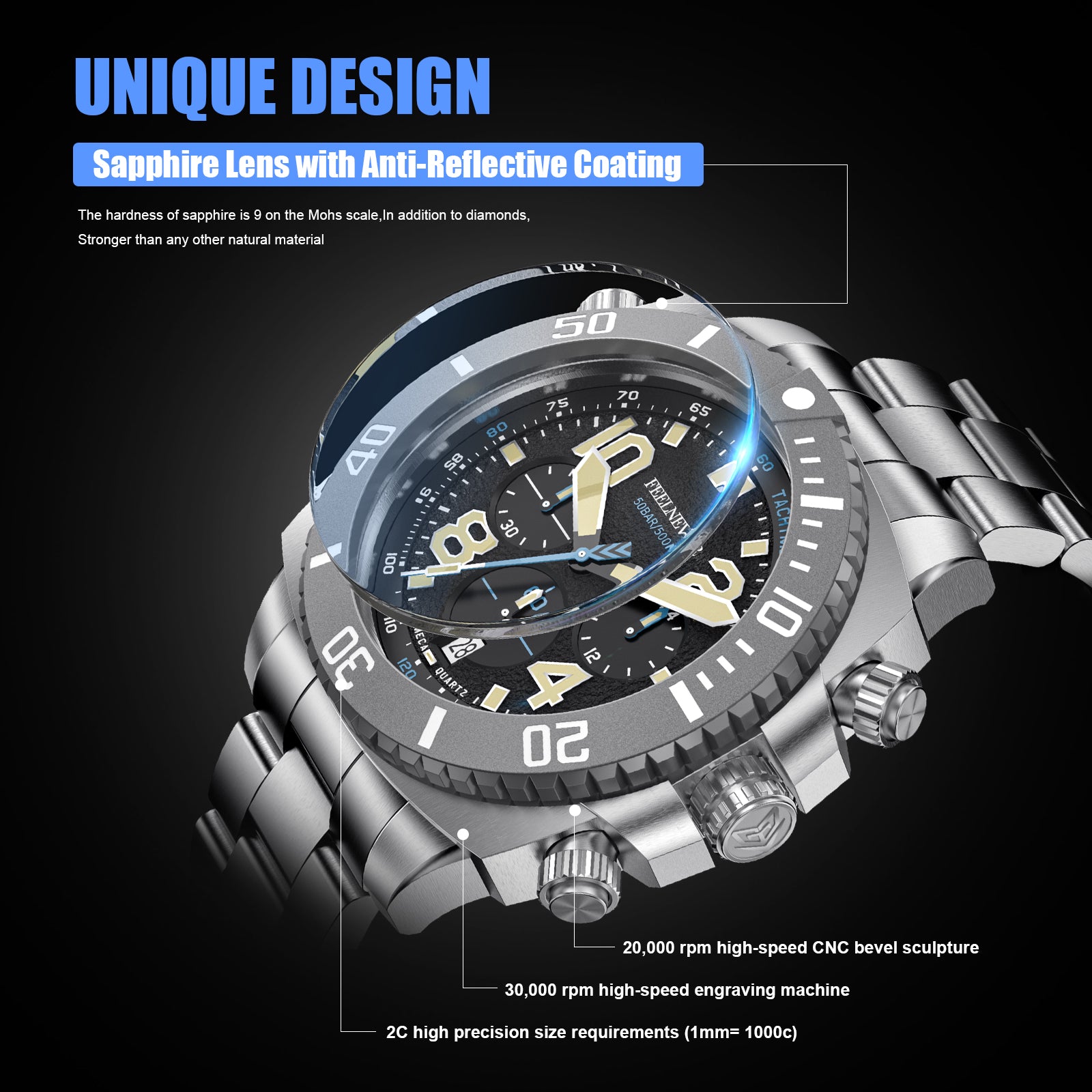 Meca-Quartz Dive Chronograph 500M — Seiko VK63, Sapphire Crystal