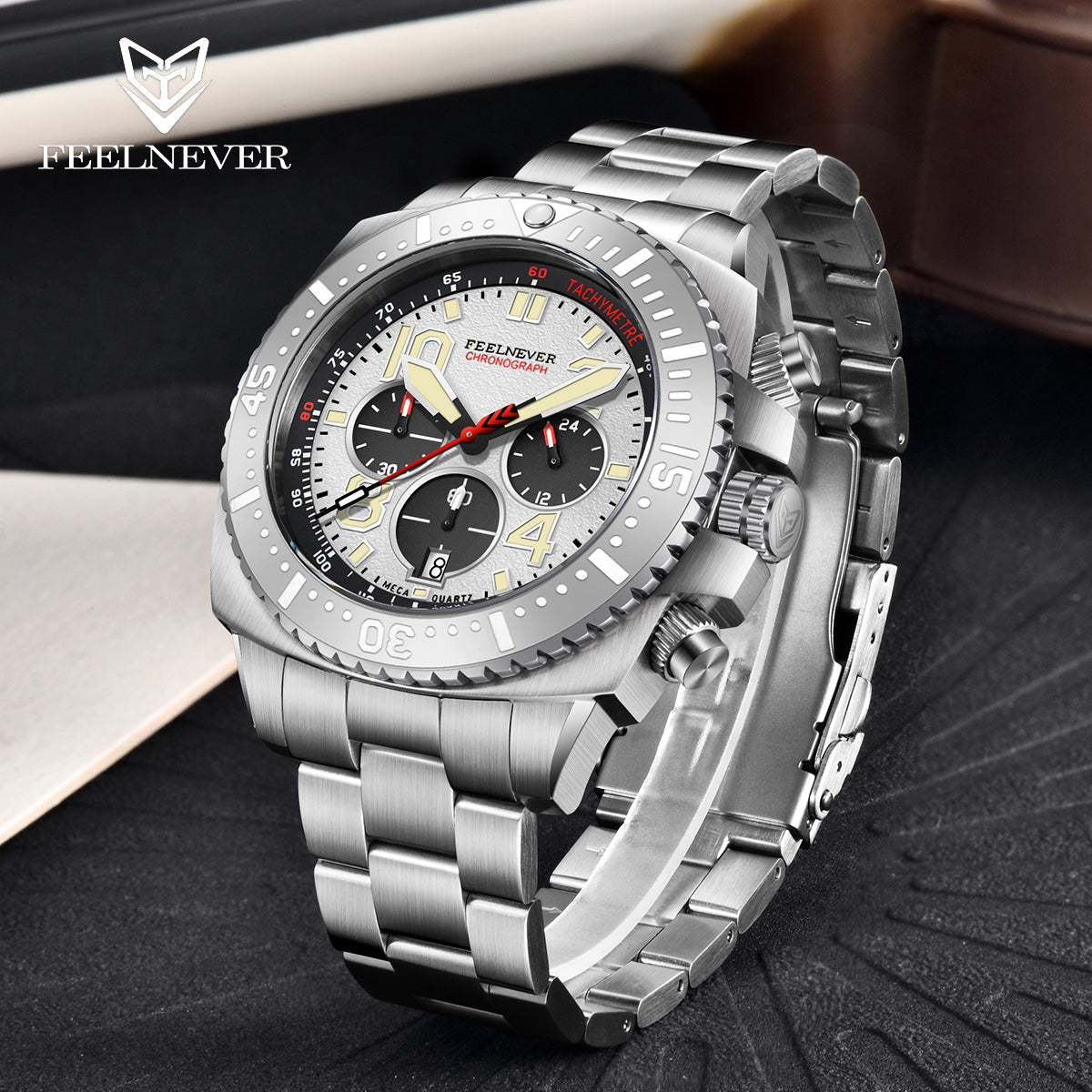 AbyssStorm 100M Chronograph 46mm Japanese Quartz Watch with Sapphire Crystal & 316L Steel