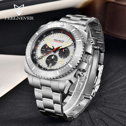 AbyssStorm 100M Chronograph 46mm Japanese Quartz Watch with Sapphire Crystal & 316L Steel