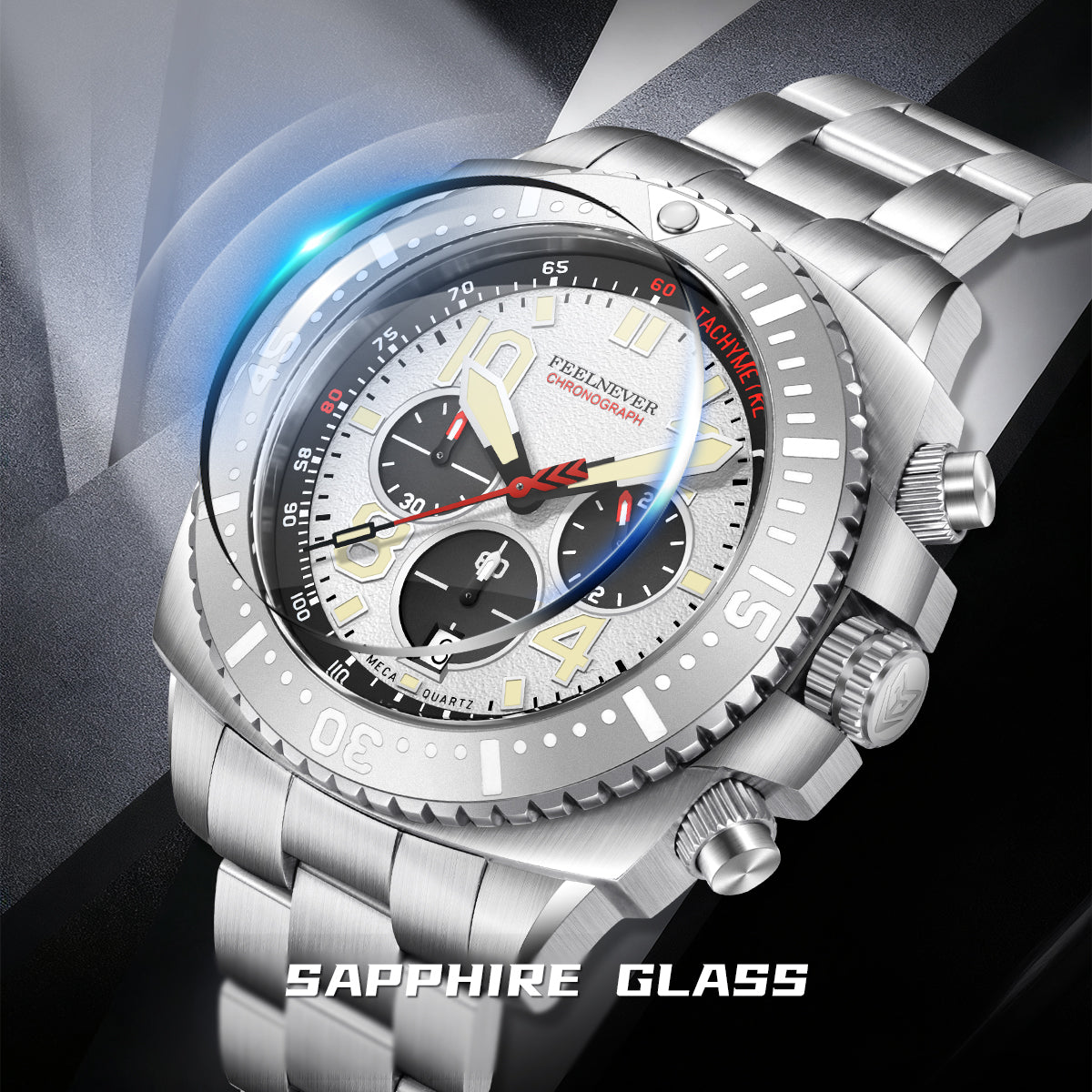 AbyssStorm 100M Chronograph 46mm Japanese Quartz Watch with Sapphire Crystal & 316L Steel