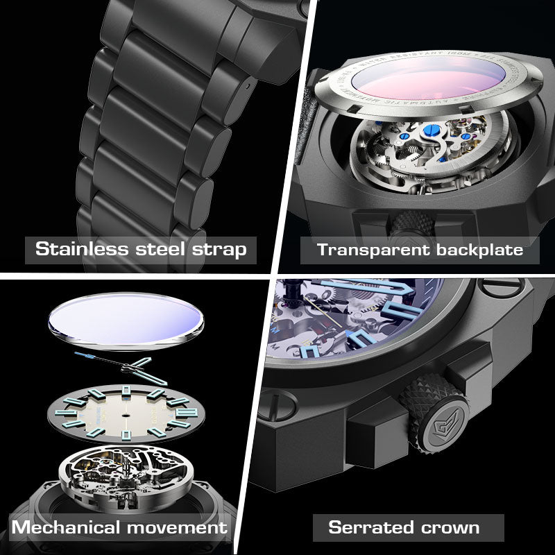 AbyssMech Skeleton Automatic — Sapphire Crystal, 46mm Steel