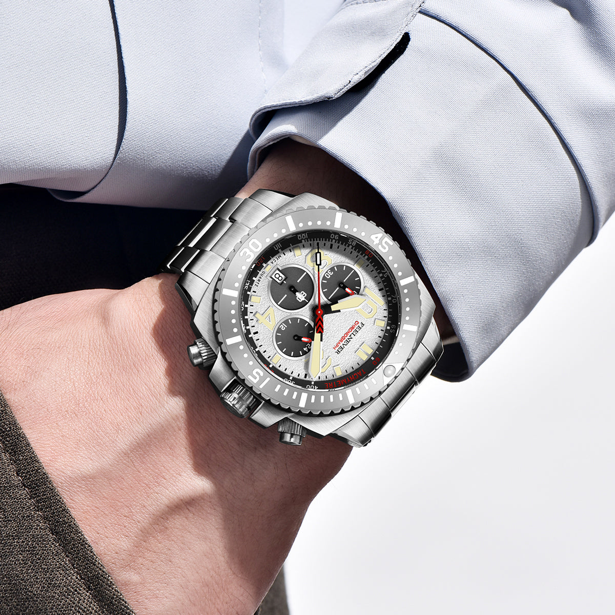 AbyssStorm 100M Chronograph 46mm Japanese Quartz Watch with Sapphire Crystal & 316L Steel