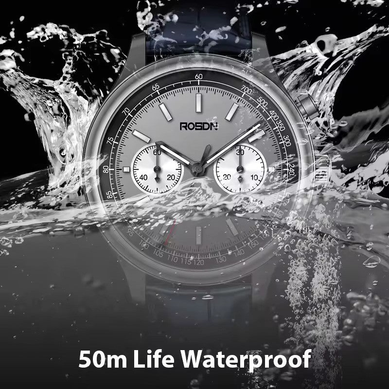 Future Wrist Men's Modern Quartz Watch with Chronograph and Genuine Leather Strap