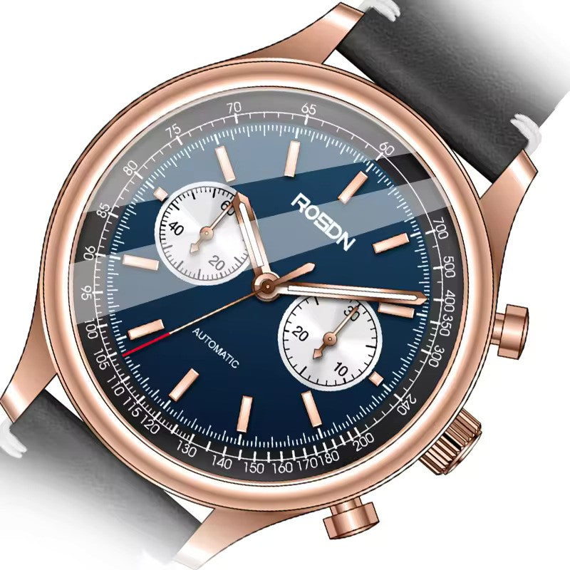 Future Wrist Men's Modern Quartz Watch with Chronograph and Genuine Leather Strap