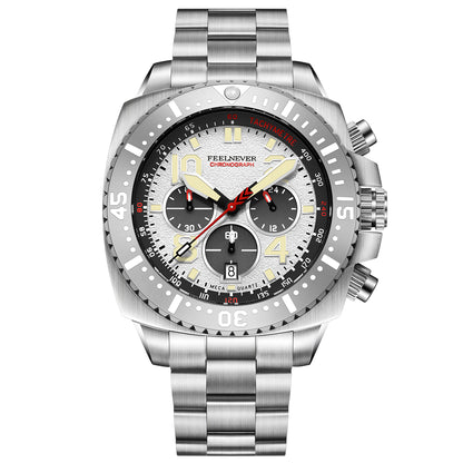 AbyssStorm 100M Chronograph 46mm Japanese Quartz Watch with Sapphire Crystal & 316L Steel